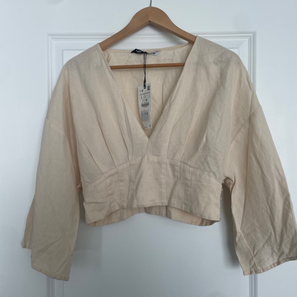 Zara Linen Blouse Shirt NWT - Picture 2 of 6